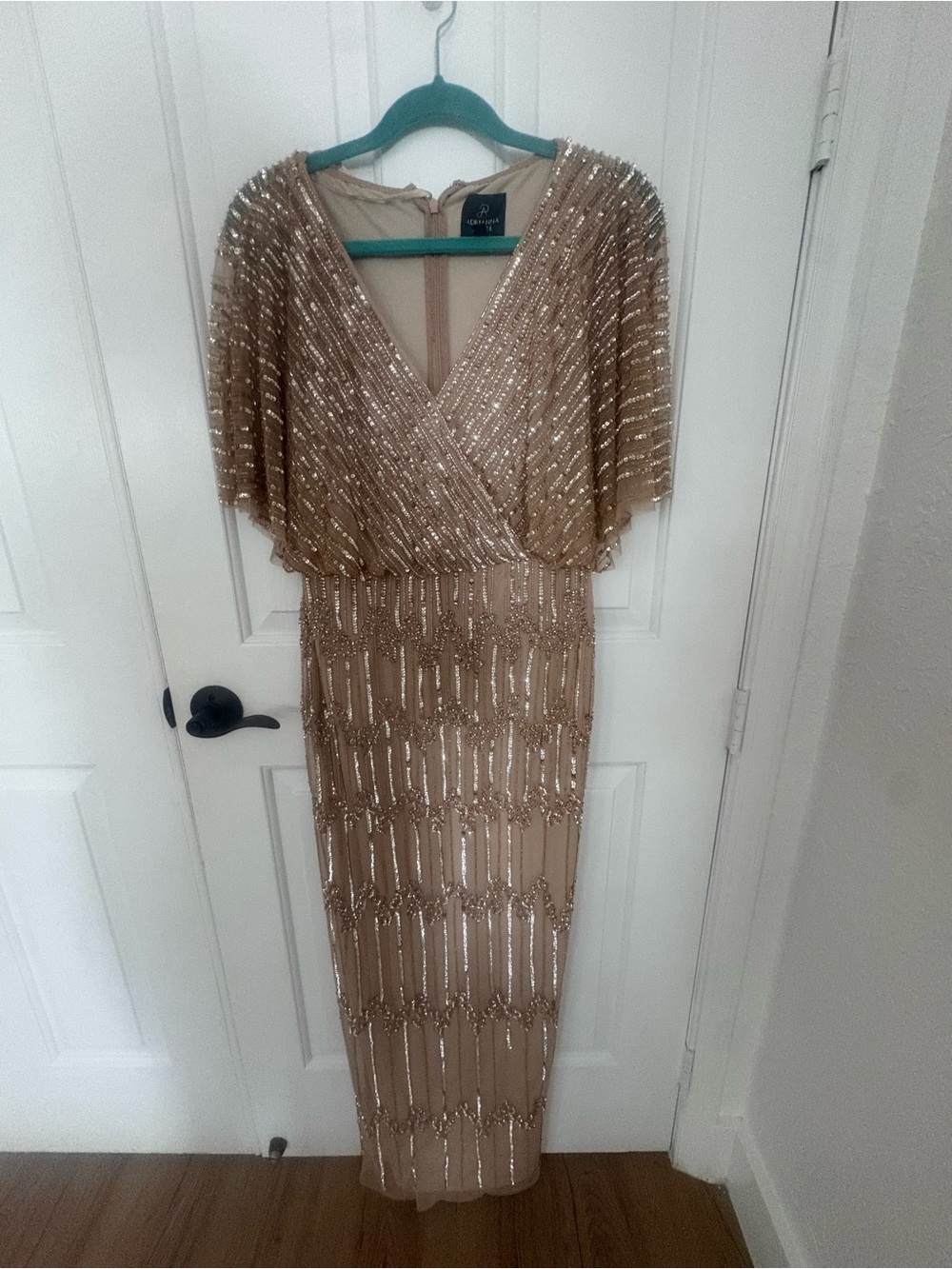 Beaded V-Neck Champagne Evening Dress